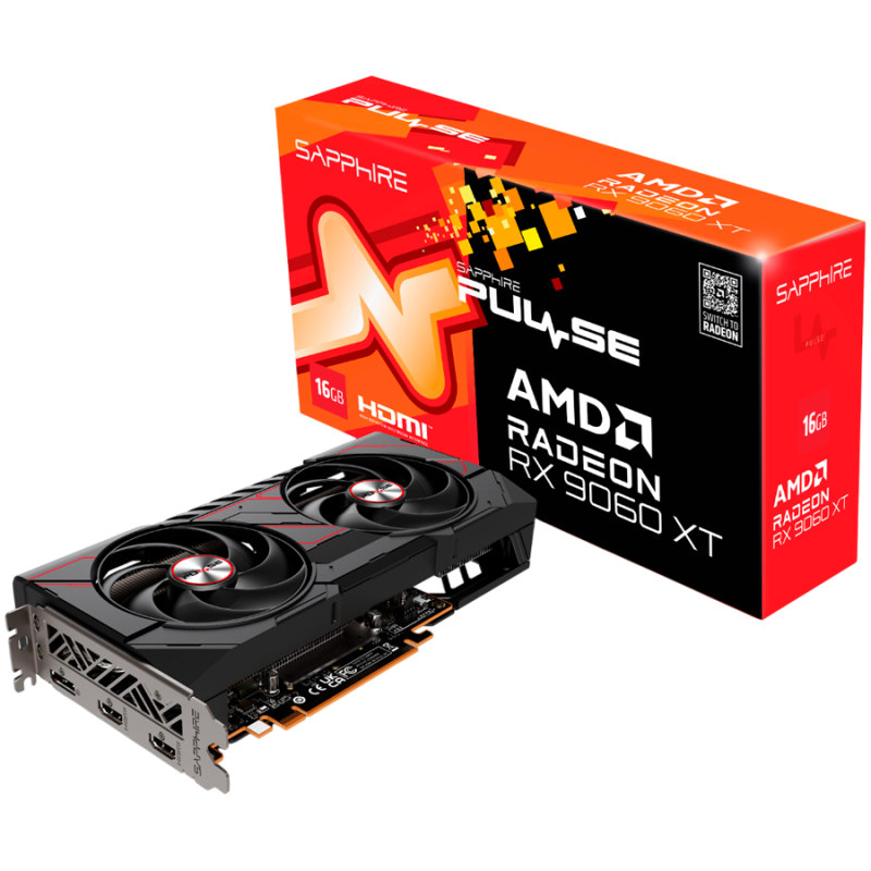 SAPPHIRE PULSE AMD RADEON RX 9060 XT GAMING OC 16GB DUAL HDMI / DP SAPPHIRE PULSE AMD RADEON RX 9060 XT GAMING OC 16GB DUAL HDMI / DP