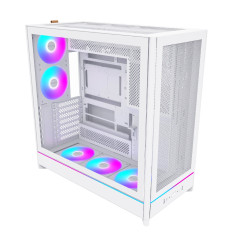 Montech кутия Case ATX - HS01 PRO (W) - 5 x 120 mm ARGB Fans, USB-C, White