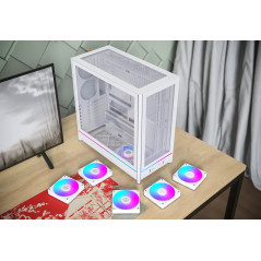 Montech кутия Case ATX - HS01 PRO (W) - 5 x 120 mm ARGB Fans, USB-C, White