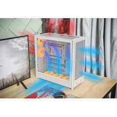 Montech кутия Case ATX - HS01 PRO (W) - 5 x 120 mm ARGB Fans, USB-C, White