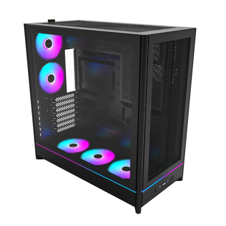 Montech кутия Case ATX - HS01 PRO (W) - 5 x 120 mm ARGB Fans, USB-C, Black