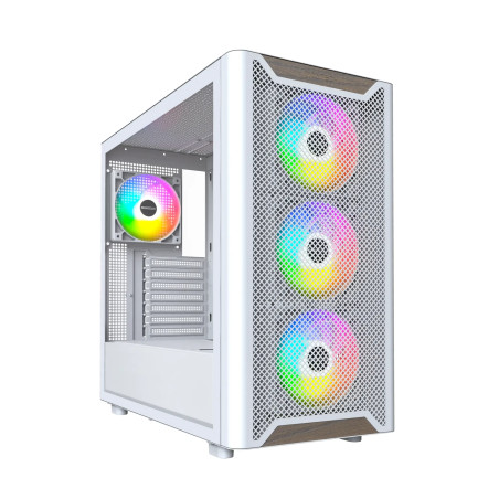 Montech кутия Case ATX - XR Wood (W) - 4 x 120 mm ARGB Fans, Wood, USB-C, White