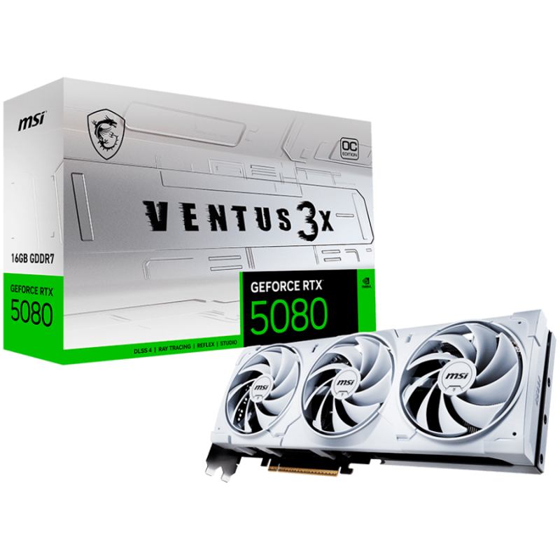 MSI Video Card Nvidia GeForce RTX 5080 16G VENTUS 3X OC WHITE, 16GB GDDR7, 256bit, Effective Memory Clock: 30000MHz, Boost: 2640