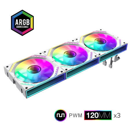 Gamemax Комплект вентилатори Fan Pack 3-in-1 3x120mm - FN12A-S3I White, Daisy-Chain, Addressable RGB