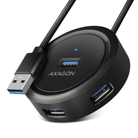 AXAGON HUE-P1A 4x USB3.2 Gen 1 ROUND hub, micro USB power IN, 30cm USB-A cable