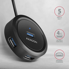 AXAGON HUE-P1A 4x USB3.2 Gen 1 ROUND hub, micro USB power IN, 30cm USB-A cable
