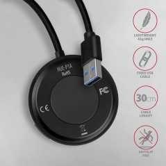 AXAGON HUE-P1A 4x USB3.2 Gen 1 ROUND hub, micro USB power IN, 30cm USB-A cable