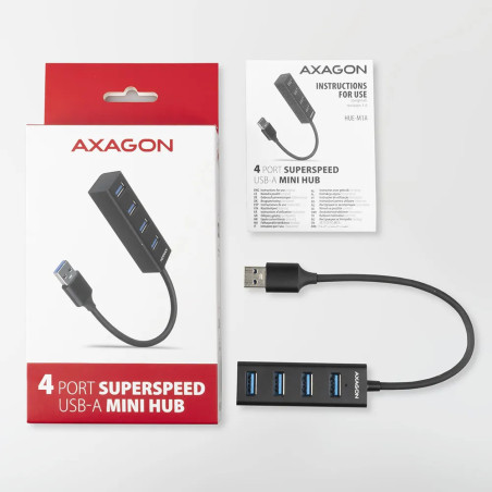 AXAGON HUE-M1A 4x USB3.2 Gen 1 MINI hub, metal, 20cm USB-A cable
