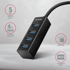 AXAGON HUE-M1A 4x USB3.2 Gen 1 MINI hub, metal, 20cm USB-A cable