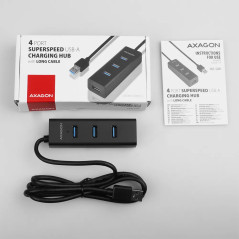 AXAGON HUE-S2BL 4x USB3.0 Charging Hub 1.2m Cable, MicroUSB Charging