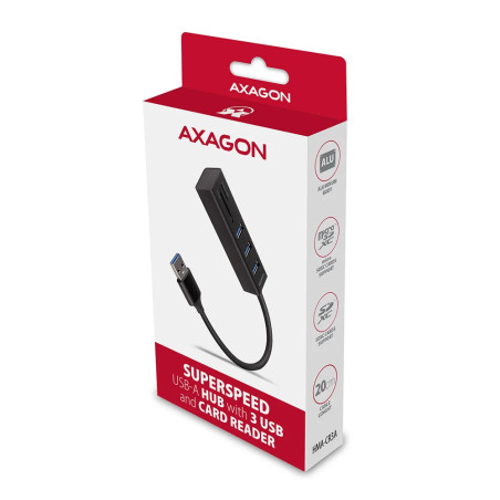 AXAGON HMA-CR3A 3x USB-A + SD/microSD, USB3.2 Gen 1 hub, metal, 20cm USB-A cable