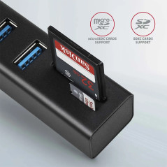 AXAGON HMA-CR3A 3x USB-A + SD/microSD, USB3.2 Gen 1 hub, metal, 20cm USB-A cable