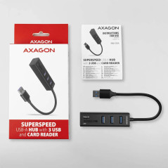 AXAGON HMA-CR3A 3x USB-A + SD/microSD, USB3.2 Gen 1 hub, metal, 20cm USB-A cable