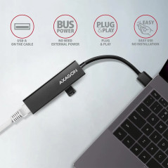 AXAGON HMA-GL3A 3x USB-A + GLAN, USB3.2 Gen 1 hub, metal, 20cm USB-A cable