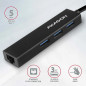 AXAGON HMA-GL3A 3x USB-A + GLAN, USB3.2 Gen 1 hub, metal, 20cm USB-A cable AXAGON HMA-GL3A 3x USB-A + GLAN, USB3.2 Gen 1 hub, metal, 20cm USB-A cable