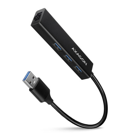 AXAGON HMA-GL3A 3x USB-A + GLAN, USB3.2 Gen 1 hub, metal, 20cm USB-A cable