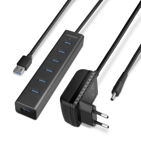 AXAGON HUE-SA7BP 7x USB3.0 ALU Charging Hub Incl. AC Adapter, Black