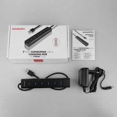 AXAGON HUE-SA7BP 7x USB3.0 ALU Charging Hub Incl. AC Adapter, Black