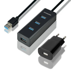 AXAGON HUE-S2BP 4x USB3.0 Charging Hub 1.2m Cable, MicroUSB Charging, Incl. AC Adapter