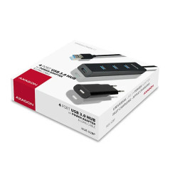 AXAGON HUE-S2BP 4x USB3.0 Charging Hub 1.2m Cable, MicroUSB Charging, Incl. AC Adapter