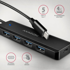 AXAGON HUE-C1C 4x USB3.2 Gen 1 Travel hub, USB-C power IN, w. 20cm Type-C cable