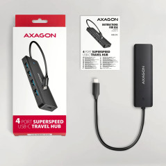 AXAGON HUE-C1C 4x USB3.2 Gen 1 Travel hub, USB-C power IN, w. 20cm Type-C cable