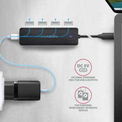 AXAGON HUE-C1C 4x USB3.2 Gen 1 Travel hub, USB-C power IN, w. 20cm Type-C cable