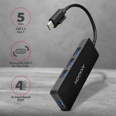 AXAGON HUE-G1C 4x USB3.1 Gen1 SLIM hub w. 14cm Type-C cable