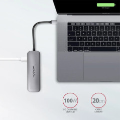 Multiport USB 3.2 Gen 1 hub. HDMI, card reader and Power Delivery. 20 cm USB-C cable.
