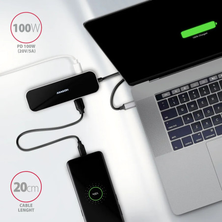 Axagon Multiport USB 3.2 Gen 1 hub. HDMI, Gigabit LAN and Power Delivery. 20 cm USB-C cable.