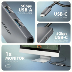 AXAGON HMC-5H8K USB 5Gbps hub, 2x USB-A, USB-C, HDMI 8k/30Hz, PD 100W,