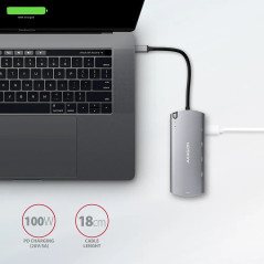 Axagon HMC-6M2 SUPERSPEED USB-C COMBO 6IN1 HUBMultiport USB 3.2 Gen 1 hub. SATA M.2, HDMI, Gigabit LAN and Power Delivery. Cable