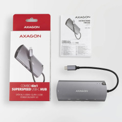 Axagon HMC-6M2 SUPERSPEED USB-C COMBO 6IN1 HUBMultiport USB 3.2 Gen 1 hub. SATA M.2, HDMI, Gigabit LAN and Power Delivery. Cable