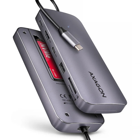 Axagon Multi port USB-C 10Gbps hub. NVMe/SATA M.2, HDMI, card reader and Power Delivery. Cable USB-C 20 cm.