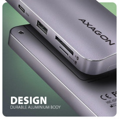 Axagon Multi port USB-C 10Gbps hub. NVMe/SATA M.2, HDMI, card reader and Power Delivery. Cable USB-C 20 cm.
