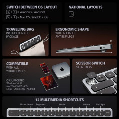 AXAGON HMC-KB keyboard USB-C 5Gbps with HUB, microSD/SD, 3x USB-A, HDMI 4K/60Hz, PD 100W, Audio, US layout