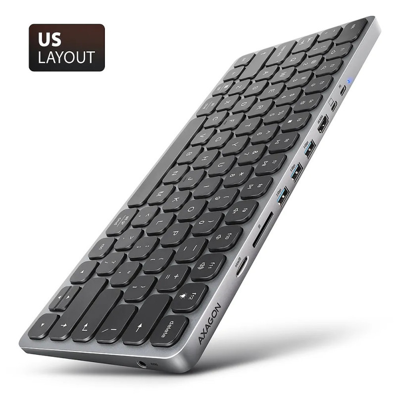 AXAGON HMC-KB keyboard USB-C 5Gbps with HUB, microSD/SD, 3x USB-A, HDMI 4K/60Hz, PD 100W, Audio, US layout AXAGON HMC-KB keyboard USB-C 5Gbps with HUB, microSD/SD, 3x USB-A, HDMI 4K/60Hz, PD 100W, Audio, US layout