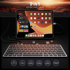 AXAGON HMC-KB keyboard USB-C 5Gbps with HUB, microSD/SD, 3x USB-A, HDMI 4K/60Hz, PD 100W, Audio, US layout