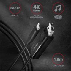 Active USB-C - DisplayPort cable - adapter AXAGON RVC-DPC for connecting a DisplayPort monitor/TV/projector to a notebook or mob