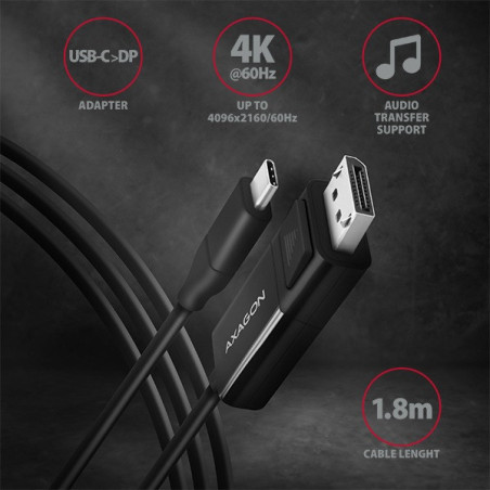 Active USB-C - DisplayPort cable - adapter AXAGON RVC-DPC for connecting a DisplayPort monitor/TV/projector to a notebook or mob