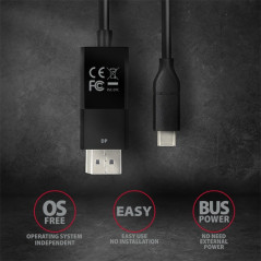 Active USB-C - DisplayPort cable - adapter AXAGON RVC-DPC for connecting a DisplayPort monitor/TV/projector to a notebook or mob