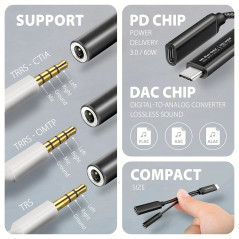 AXAGON ADA-HCPD USB-C to 3.5mm jack - Hi-Res DAC audio adapter, 384kHz/32bit, PD 60W 3A