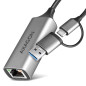 AXAGON ADE-TXCA USB-C USB3.2 Gen 1 + USB-A reduction- Gigabit Ethernet 10/100/1000 Adapter, metal, titan grey