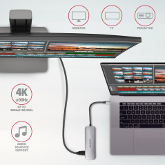Axagon Multi port USB 3.2 Gen 1 hub. HDMI, card reader and three USB-A outputs. Cable USB-C 20 cm.
