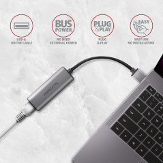 Axagon ADE-25R SUPERSPEED USB-A 2.5 GIGABIT ETHERNETCompact aluminum USB-A 3.2 Gen 1 2.5 Gigabit Ethernet 10/100/1000/2500 Mbit