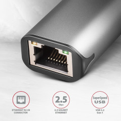 Axagon ADE-25R SUPERSPEED USB-A 2.5 GIGABIT ETHERNETCompact aluminum USB-A 3.2 Gen 1 2.5 Gigabit Ethernet 10/100/1000/2500 Mbit