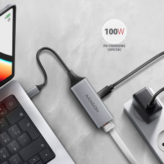 AXAGON ADE-TXPD USB-C USB3.2 Gen 1 - Gigabit Ethernet + PD 100W, Switch comp., metal, grey