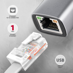 AXAGON ADE-TXPD USB-C USB3.2 Gen 1 - Gigabit Ethernet + PD 100W, Switch comp., metal, grey