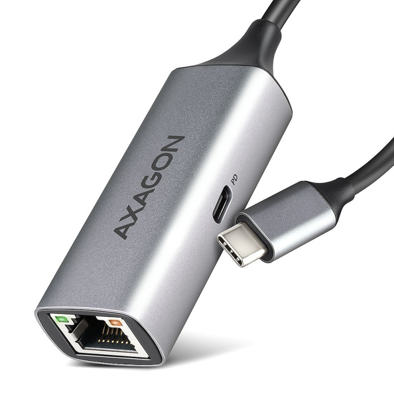 AXAGON ADE-TXPD USB-C USB3.2 Gen 1 - Gigabit Ethernet + PD 100W, Switch comp., metal, grey
