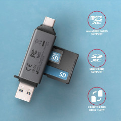 Axagon CRE-DAC External, Type-C+Type-A 2-slot SD/microSD